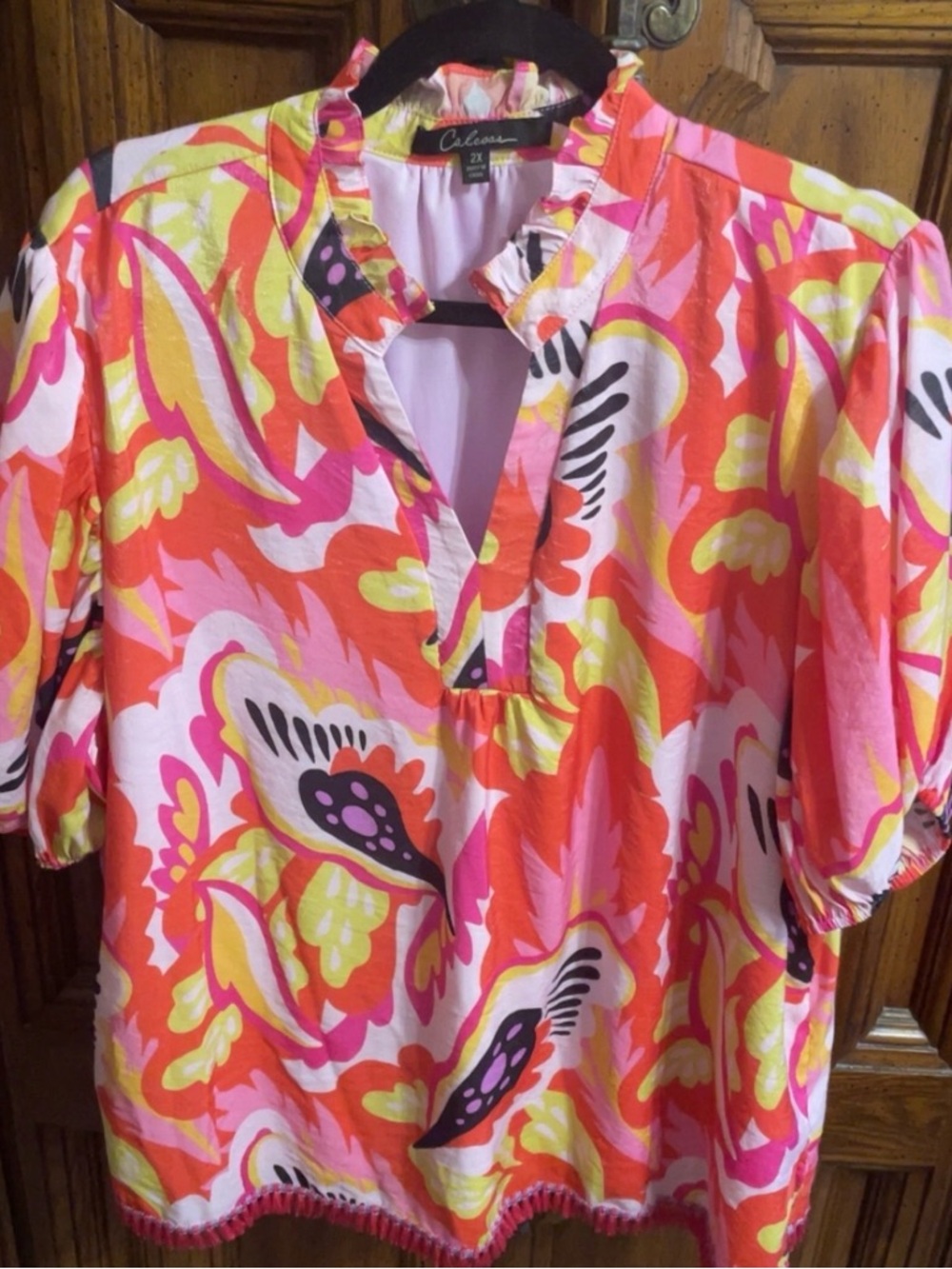 CALESSA Pink, Orange & Yellow Floral Top